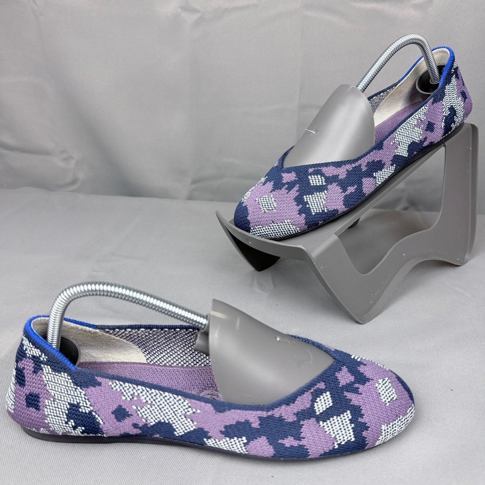 Rothys The Point Purple Navy Camo Knit Pointed Toe Flats Womens 7.5 Sustainable